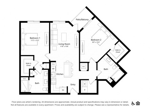 Floor plan for 2 beds, 2 baths, 1141 sqft